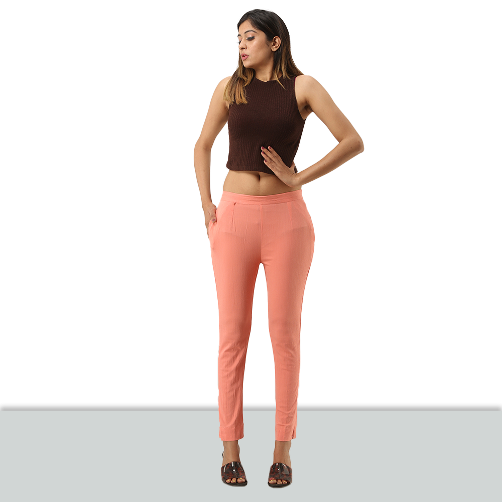 Regular Fit Women Pink Stretchable Pants