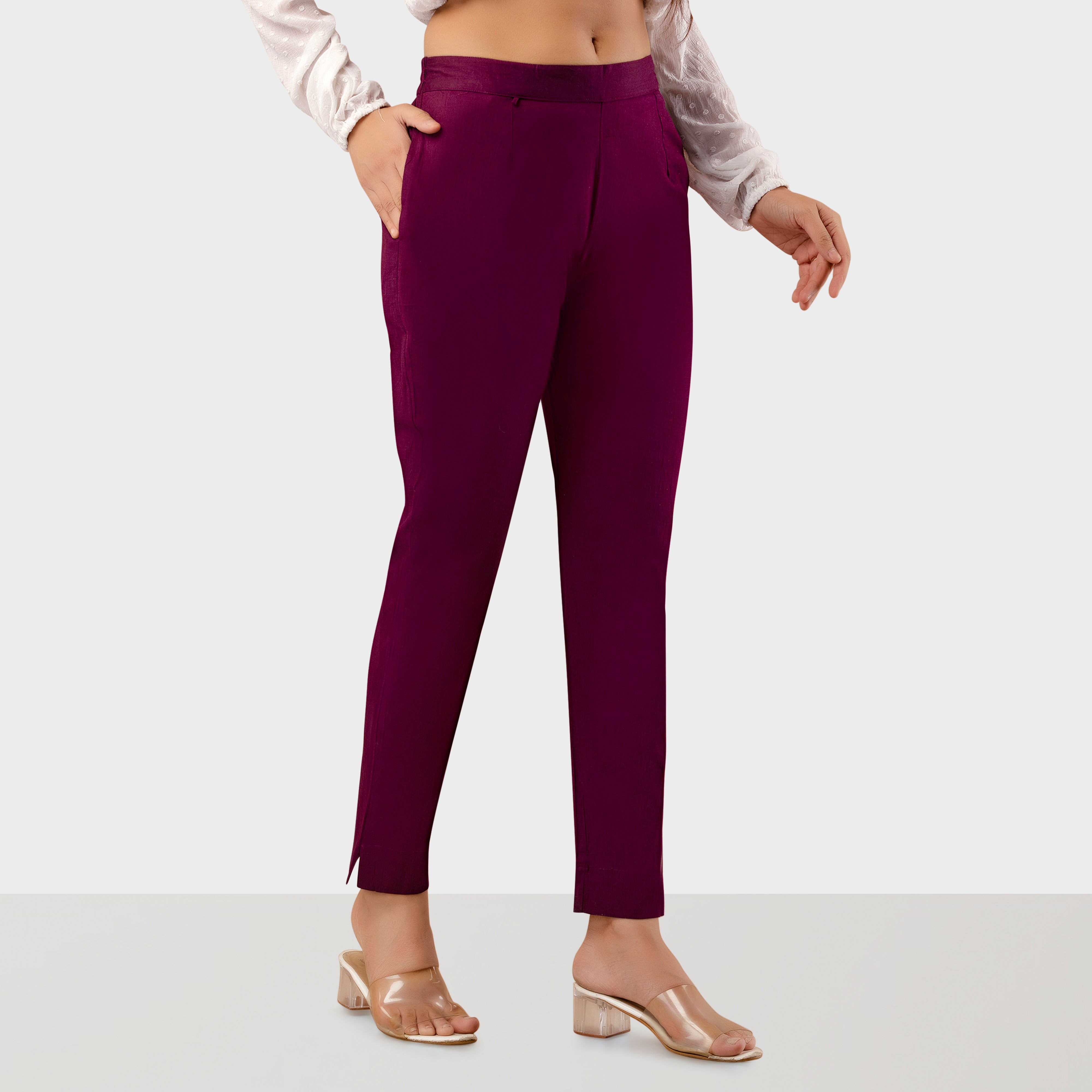 Womens Tapered Pants Cotton Linen Drawstring Elastic Waist Lightweight  Beach Pants Casual Trousers with Pockets (Medium, Wine) - Walmart.com