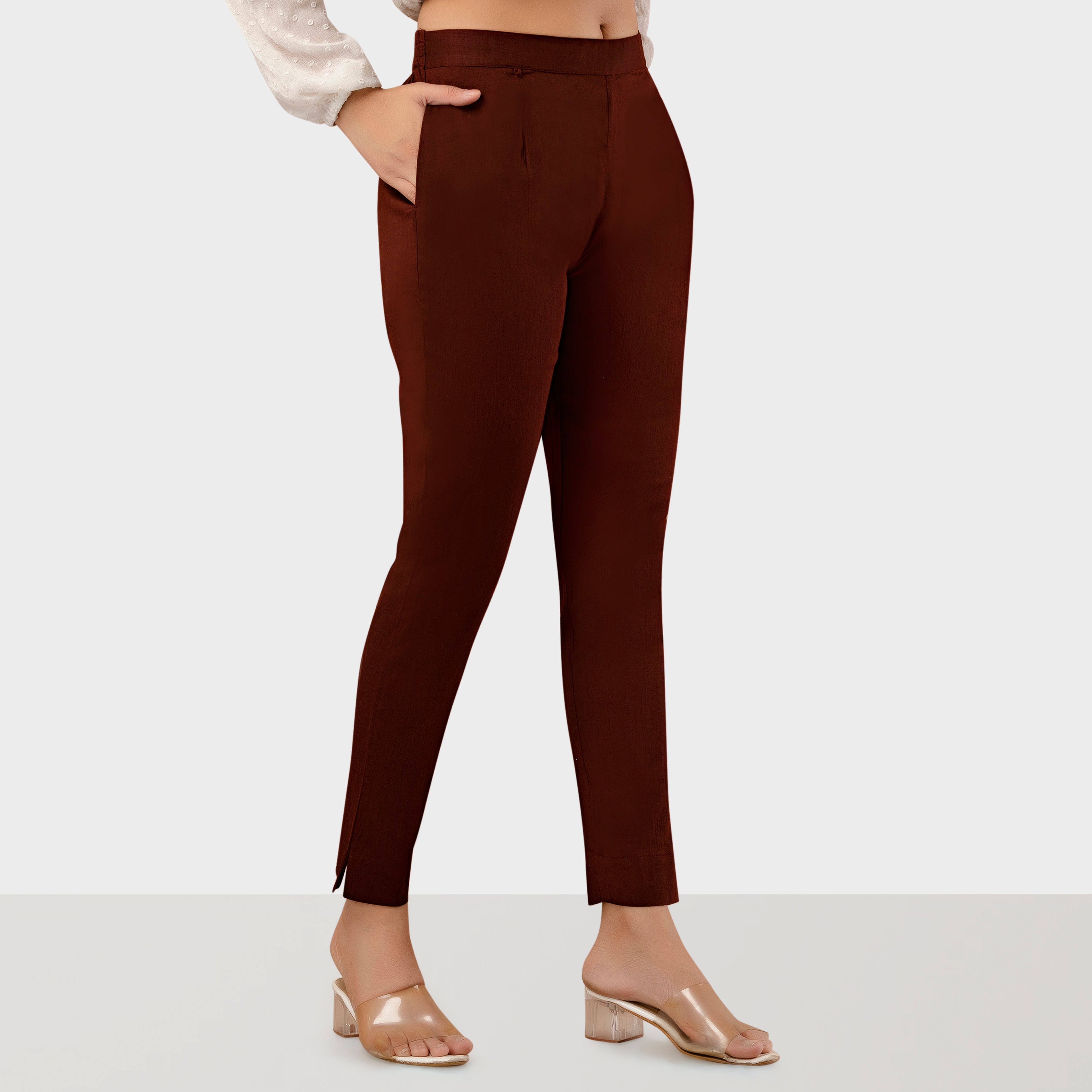 Buy Pant Cigarette Pants Women Girls/Ladies Relax Ankle Length Full Length  Stylish Regular fit Solid Western Slim fit for Outdoor Indore Stretchable  Sports Yoga Gym Party Fancy Latest (Medium, Maroon) at