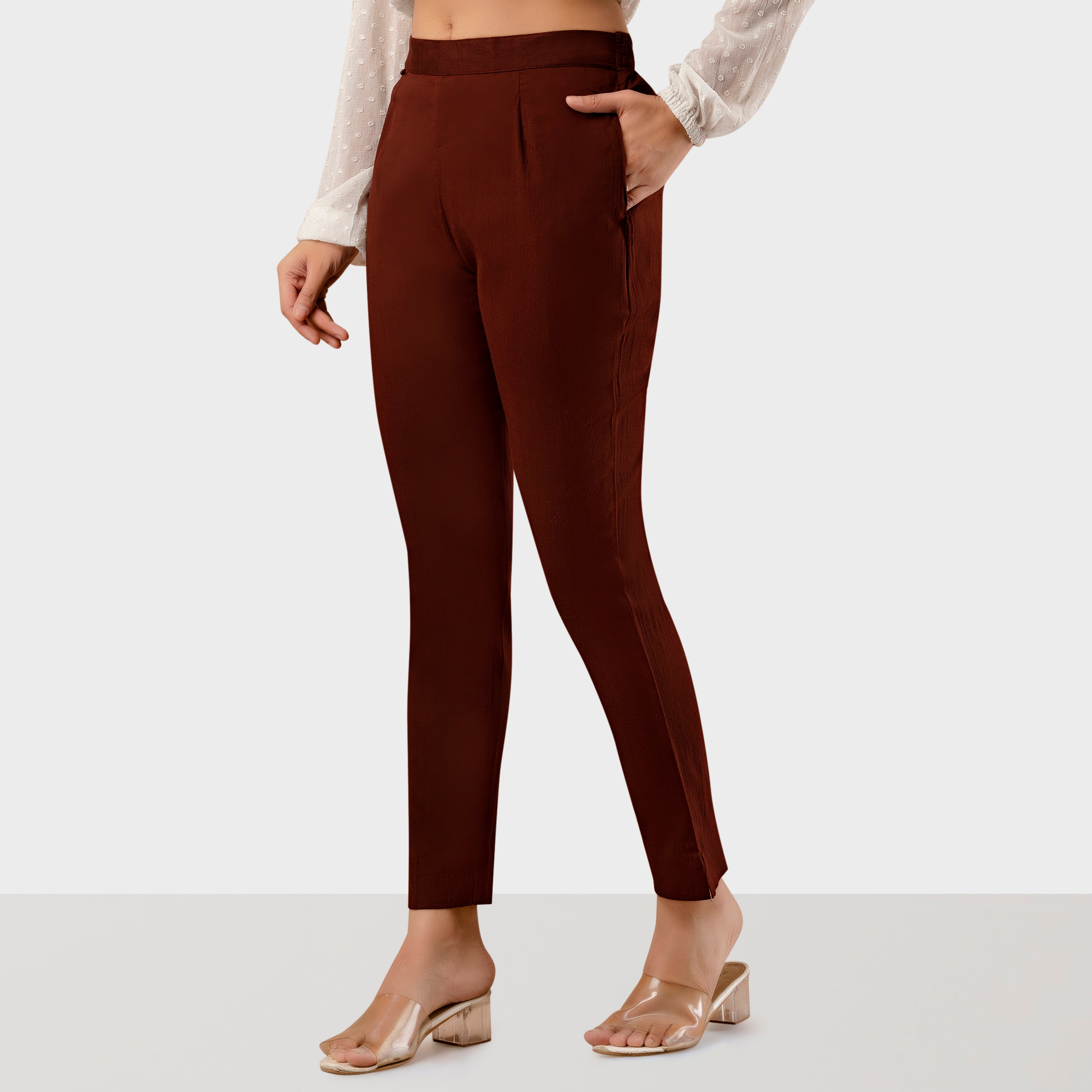 Regular Fit Women Chocolate Stretchable Pants