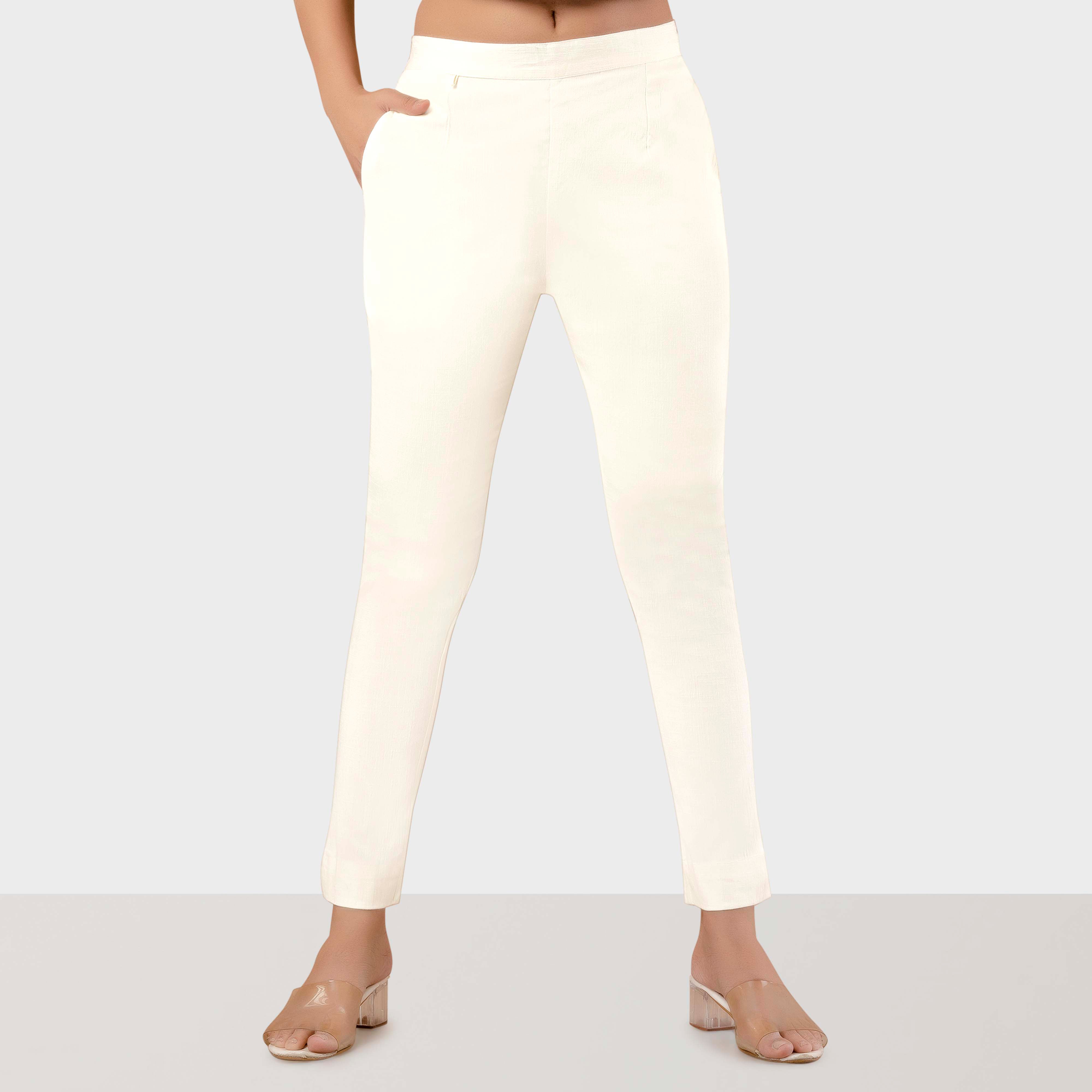 Regular Fit Women Dark Cream Stretchable Pants