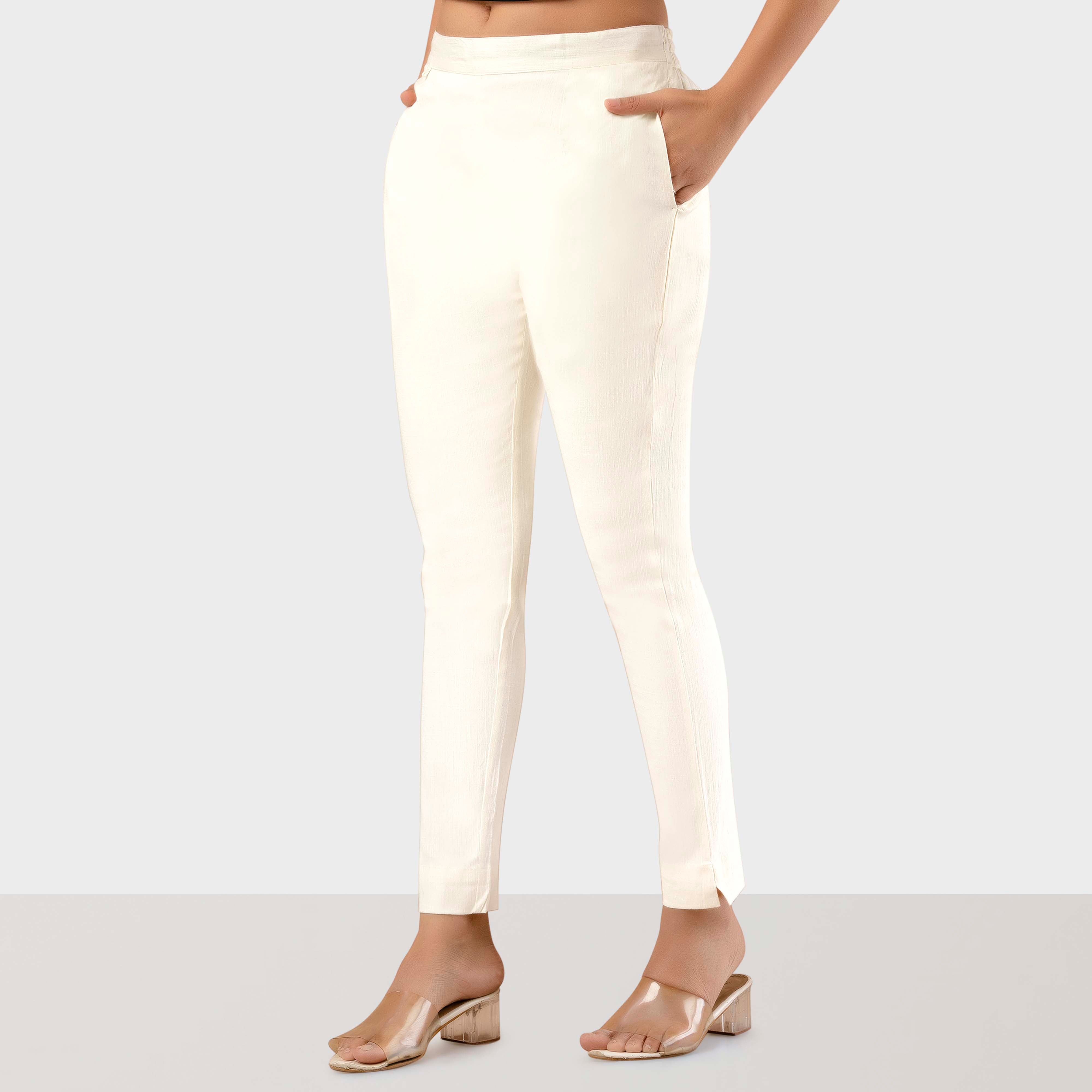 Women's Cream Elasticated Faux Leather Trouser | Gabbi | 4th & Reckless