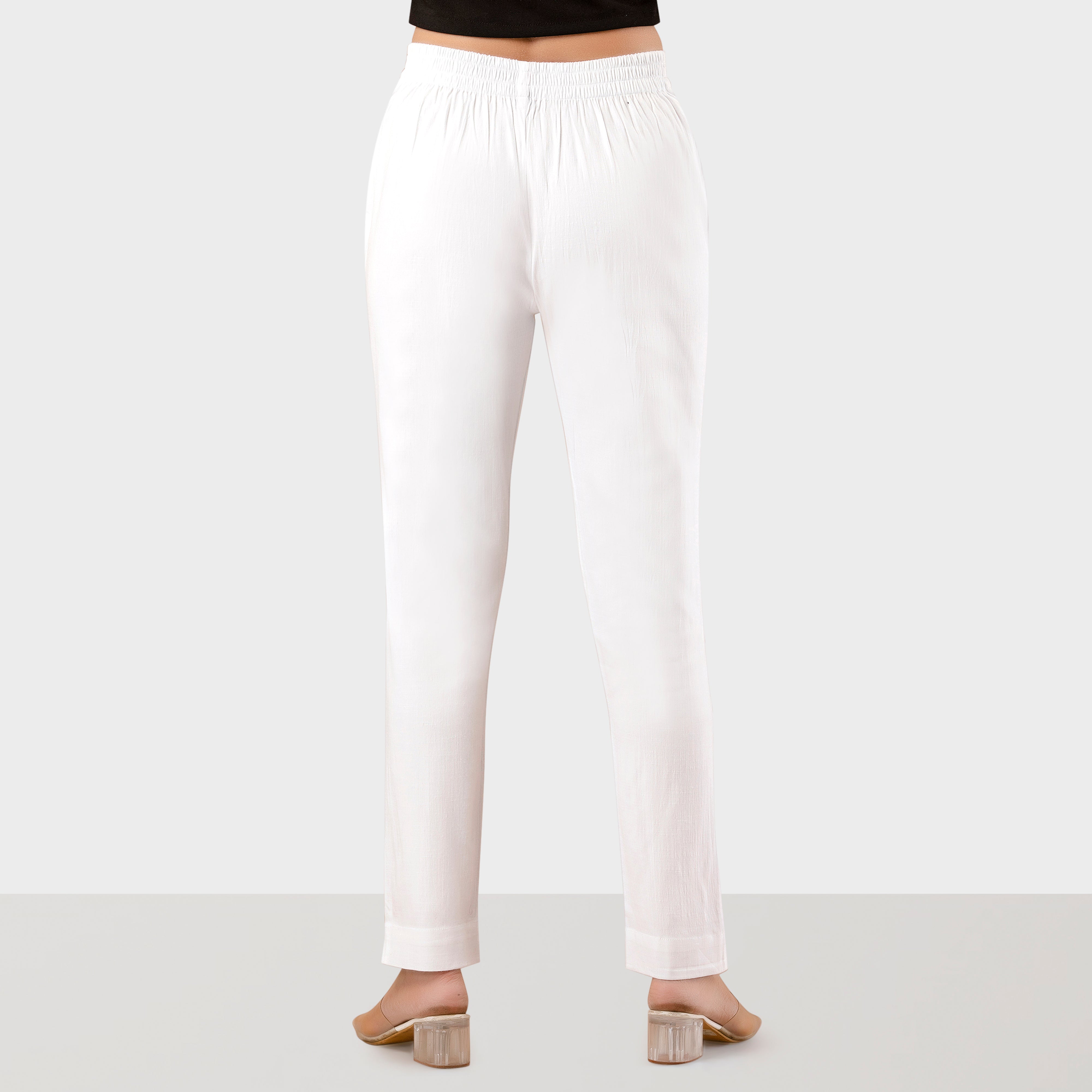 Regular Fit Women White Stretchable Pants