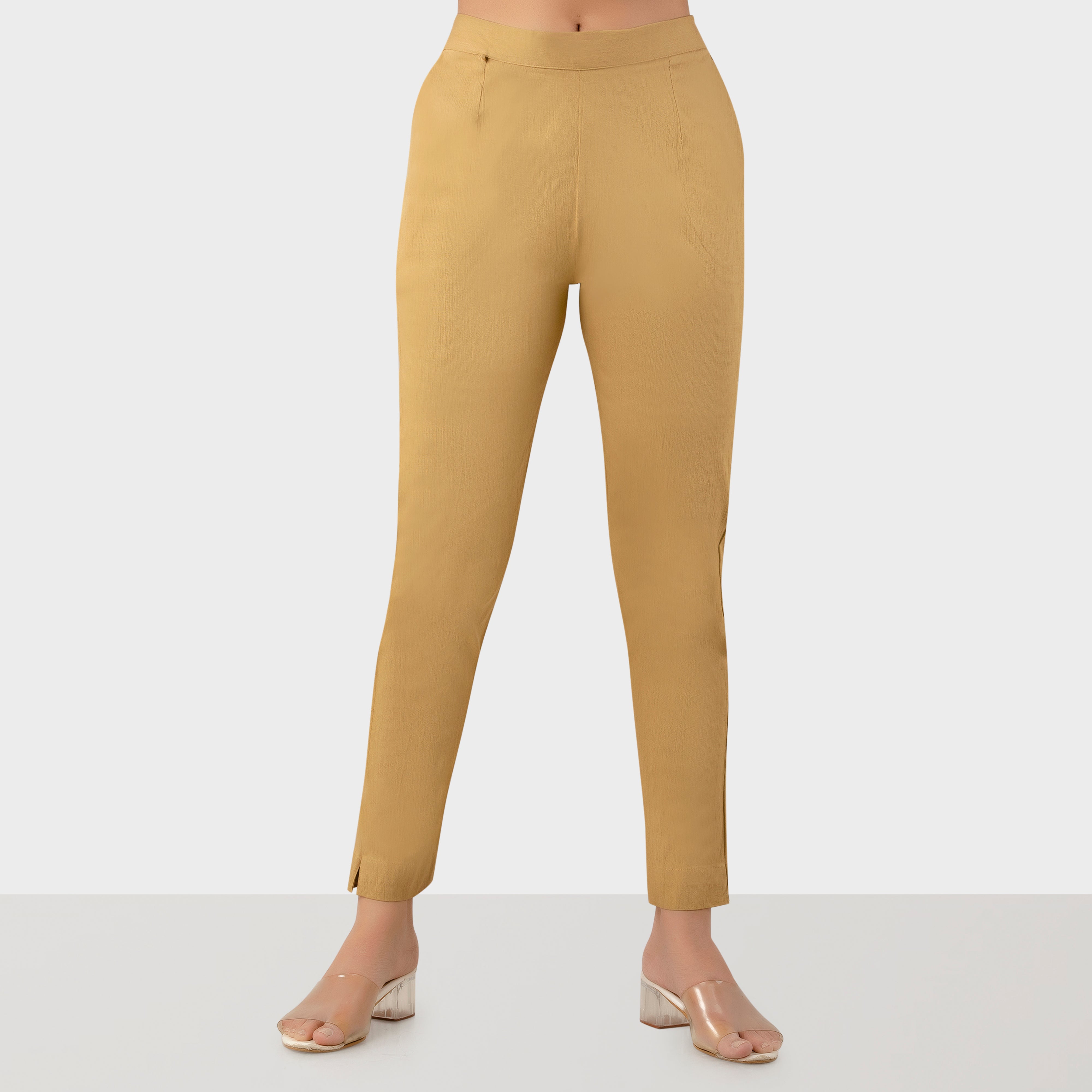 Regular Fit Women Golden Beige Stretchable Pants