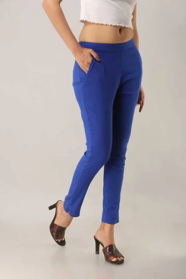 Regular Fit Women Royal Blue Stretchable Pants