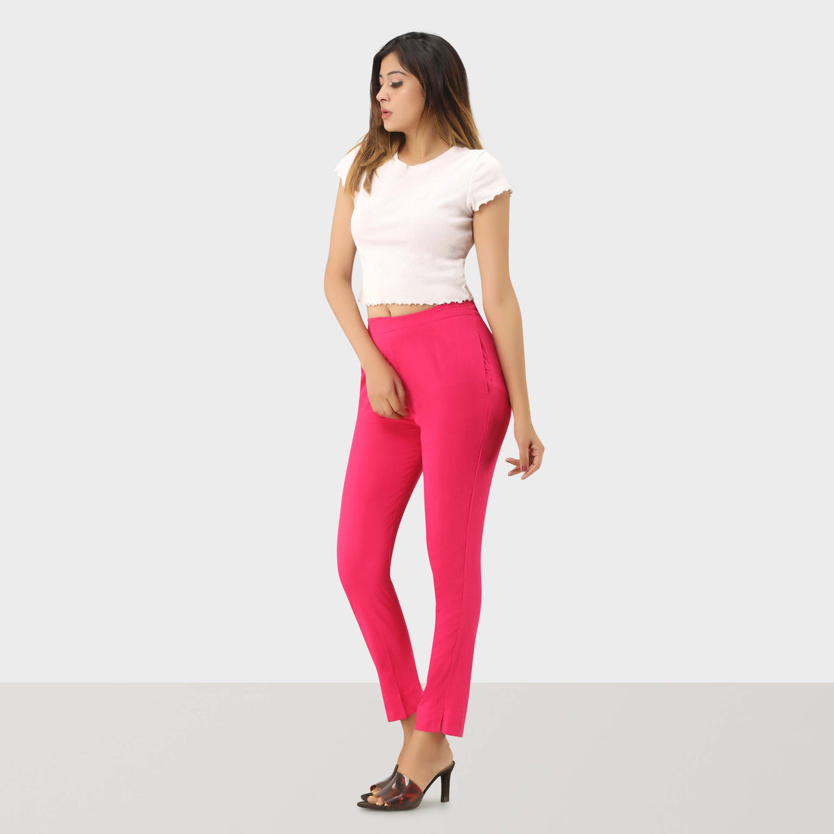 Buy Women Pink Solid Formal Regular Fit Trousers Online - 786011